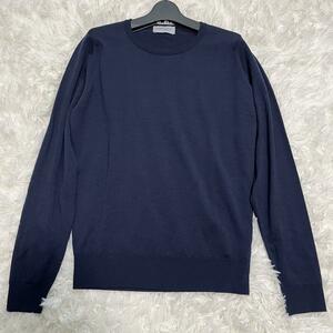 美品 ジョンスメドレー　JOHN SMEDLEY ニット　ハイゲージニット　ネイビー　紺色　毛１００％　ウール　近年モデル　イギリス製