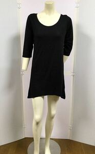 美品!!「ZARA BASIC EVENING」7部袖 チュニック丈 カットソー Black SIZE:M/L トルコ製