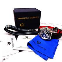 新品・パガーニデザイン・メンズ・セイコー製VK63クロノグラフクオーツ式腕時計 ・オマージュウオッチ・カーボン柄本革モデル・PD-1676_画像9