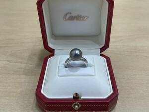 【21570】美品 カルティエ Cartier 750 K18WG 黒蝶パール リング ブラックパール 真珠 指輪 サイズ48