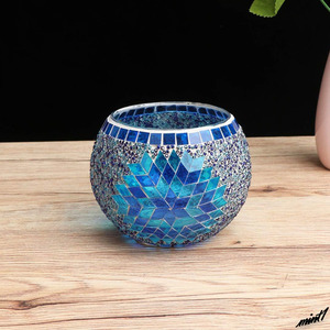 [ unusual country. romance сhick . atmosphere .] candle holder stained glass ball cup interior .. establish . interval .. healing blue 