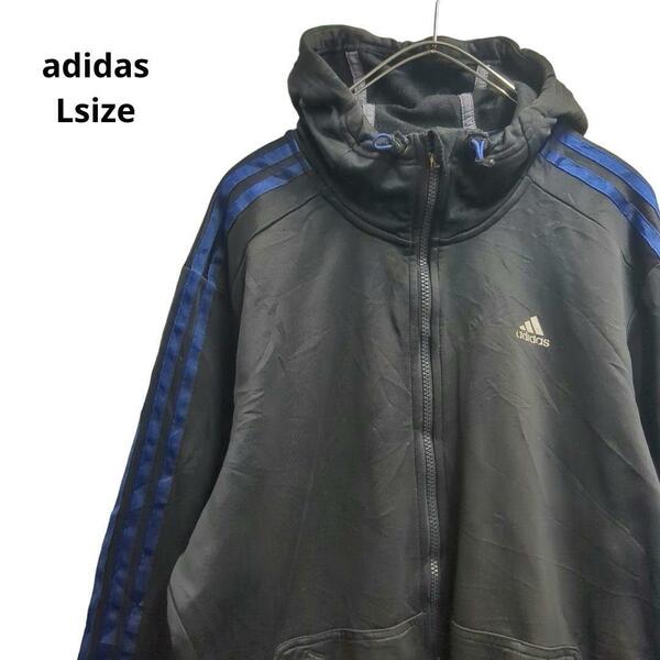 adidasジャージ上/スポーツウェア　黒青　メンズL　b28