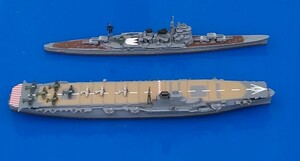 エフトイレズ高雄型巡洋艦（長さ約102mm）隼鷹型空母（長さ約110mm）2隻セット、空母は艦載機9機付組立て済み完成品