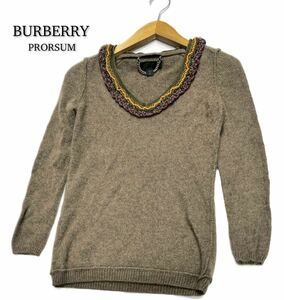 BURBERRY PRORSUM★バーバリー プローサム★イタリア製（S）カシミヤ100% ウッドビーズネック ニット セーター/モカチャ系