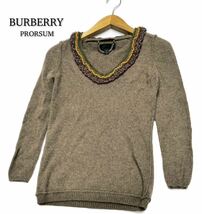 BURBERRY PRORSUM★バーバリー プローサム★イタリア製（S）カシミヤ100% ウッドビーズネック ニット セーター/モカチャ系_画像1