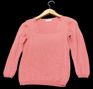 ELLE PARIS* L *(38) 7 minute sleeve wool 100% square neck knitted sweater / pink series 
