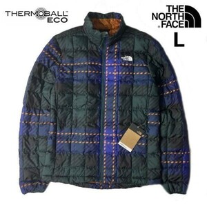 1円～!売切!【正規新品】THE NORTH FACE PRINTED THERMOBALL ECO JACKET 中綿ジャケット US限定 軽量 ダウン(L)青 緑 チェック柄190122-105