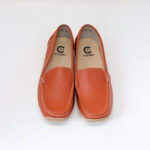  новый товар 23cm женский натуральная кожа обувь для вождения Loafer туфли без застежки orange 541