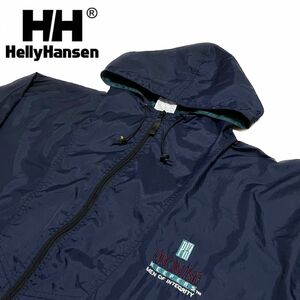 90s Helly Hansen ナイロンジャケット　紺　緑　フーディ　ジップアップ　パーカー ウインドブレーカー 
