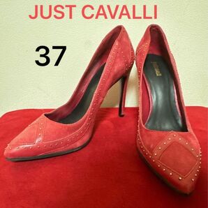 JUST CAVALLI スタッズ スエード パンプス レッド 37