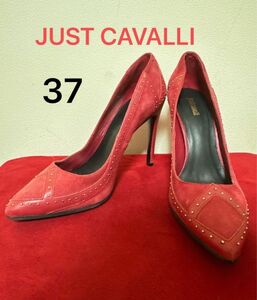 JUST CAVALLI スタッズ スエード パンプス レッド 37