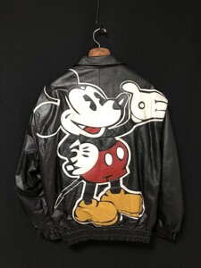 ヴィンテージ◆MICKEY MOUSE ミッキーマウス レザージャケット スタジャン　総柄プリント　ブラック