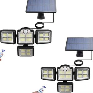 ４面灯式 高輝度 太陽光発電 LEDセンサーライト LED ソーラーライト 防水 防犯ライト リモコン付き 屋外照明 壁掛け可能 投光　太陽光発電