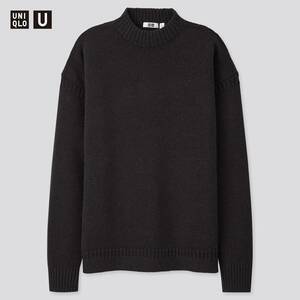 ★人気 UNIQLO U ミドルゲージモックネックセーター 黒 M ユニクロ 長袖 ウール ニット カジュアル ブランド メンズ セーター