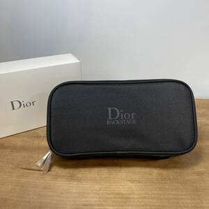 Dior ◆ TROUSSE コスメポーチ 黒 未使用 23x12cm 化粧ポーチ ファスナー付 メイクポーチ Wファスナー ノベルティ [2309knk]