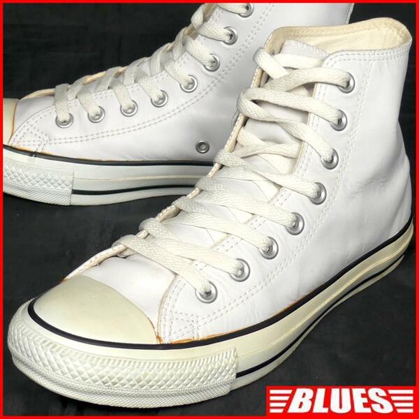 即決★CONVERSE★25.5cm レザーハイカットスニーカー コンバース メンズ 7 白 本皮 8ホールシューズ 本革 オールスター