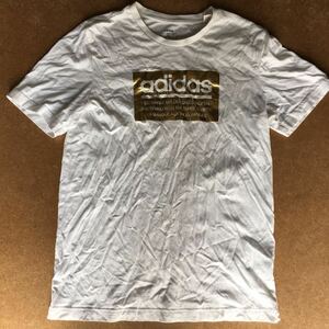 3-8 adidas ボックスロゴ Tシャツ ゴールド×ホワイト Uネック 半袖
