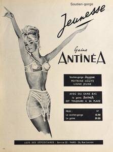 稀少！1950年代Antinea広告/アンティネア/ランジェリー/女性ファッション/フレンチ/アート/イラスト/96