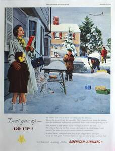 ☆稀少！1949年アメリカン航空広告/American/エアライン/クリスマス/雪かき/Z