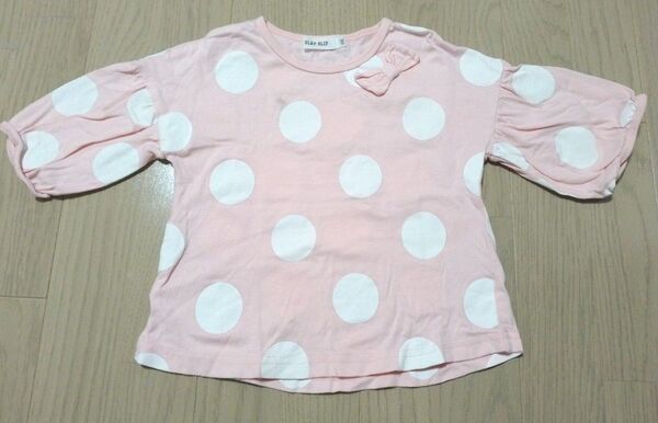 SLAP SLIP Tシャツ カットソー 女の子 ドット柄 水玉 100㎝ 五分袖 リボン