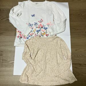 H&Mトレーナー135と長袖 水玉カットソー 130トップス 女の子 2枚セット　ベージュ 蝶