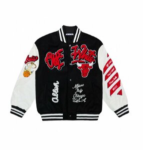 OFF-WHITE オフホワイト アウター・ジャケット Chicago Bulls Red Varsity スタジャン アウター・ジャケット ブラック 中古 ◆M◆JM A1