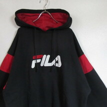 ○良品 90s FILA フィラ◆スウェット パーカー トレーナー 刺繍ロゴ 90年代 ヴィンテージ◆メンズ ブラック Lサイズ_画像1