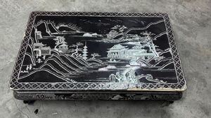 花台　螺鈿時代物時代唐物　螺鈿唐人物風景紋長方花台☆幅65cm*35cm*15cm中国古玩　座卓/花台/香炉台/置台　