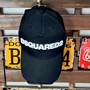 Dsquared2 ディースクエアード コットン ダメージ加工 ロゴ刺繍 ベースボールキャップ ブラックの画像2