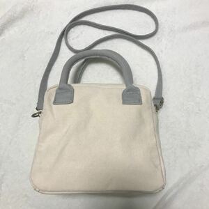 キャンバス　帆布　ミニショルダーバッグ　ハンドバッグ　2way アイボリー