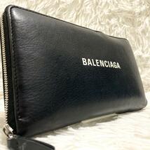 【希少美品】バレンシアガ　BALENCIAGA　長財布　ロングウォレット　ラウンドジップ　エブリデイ　白ロゴ　カーフスキン　ブラック　黒_画像1