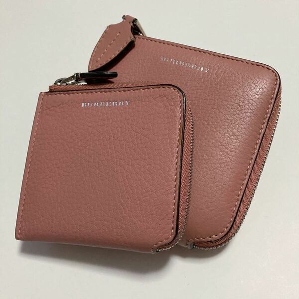 ★Burberry バーバリー 財布 L字ファスナー ピンク レディース 中古【鑑定済み 本物保証】