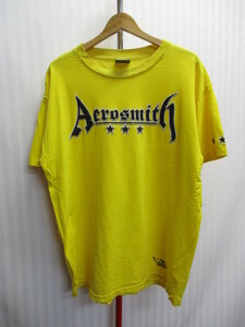 USA製　Giant製　エアロスミス　90sヴィンテージ　Tシャツ　メンズL　黄　イエロー　AERO SMITH　バンT　ロックTシャツ バンドTシャツ07142