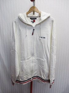 TOMMY JEANS　トミーヒルフィガー　ジップアップパーカー　メンズXL LL　白ロゴカラーラインスウェットパーカー フーディージャケット11011