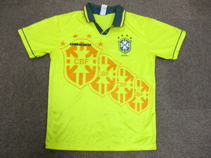 アンブロ製　サッカーブラジル代表　90sヴィンテージ　ユニフォーム　メンズL　半袖ゲームシャツ　サッカーシャツ　サッカージャージ 11071