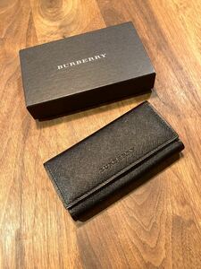 ★ 未使用品 ★ BURBERRY バーバリー サフィアーノブラックレザー キーリング付き キーケース ノバチェック 黒