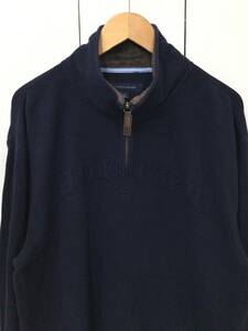 TOMMY HILFIGER トミーヒルフィガー ハーフジップ コットンニット セーター 袖ロゴ メンズL 良品綺麗