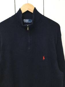 POLO Ralph Lauren ポロ ラルフローレン ハーフジップ ニット コットンニット セーター 胸ロゴ メンズL 良品