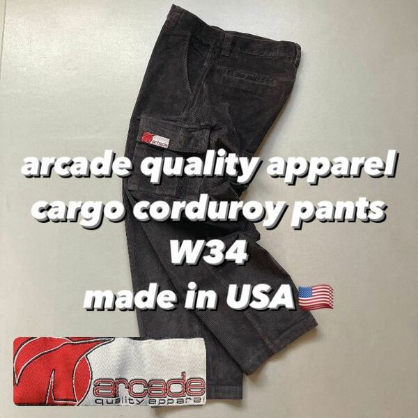 arcade quality apparel cargo corduroy pants W34 made in USA アーケードクオリティアパレル カーゴコーデュロイ ストリート スケート