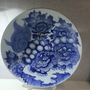 染付 古伊万里 古美術 大皿 獅子舞 大明成化年製 0青 花 青龍 絵 レトロ アンティーク