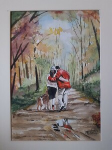 Art hand Auction Pintura a la acuarela Paseo después de la lluvia., cuadro, acuarela, Naturaleza, Pintura de paisaje