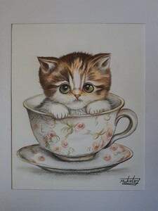 Art hand Auction Colored pencil drawing cute kitten, artwork, painting, pencil drawing, charcoal drawing