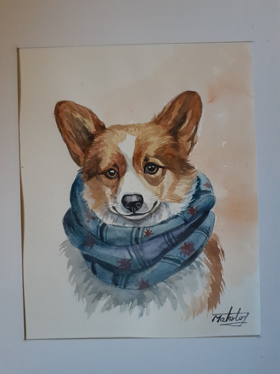 Aquarell-Corgi-Hund für kaltes Wetter, Malerei, Aquarell, Tierzeichnung