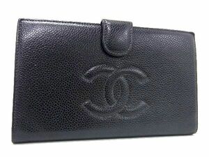 1円 ■美品■ CHANEL シャネル ココマーク キャビアスキン 二つ折り 長財布 ウォレット レディース ブラック系 AR9637