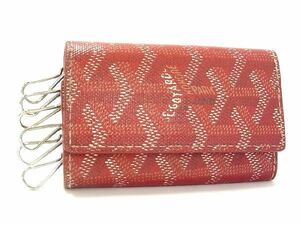 1円 ■美品■ GOYARD ゴヤール ヴァレンヌ ヘリンボーン PVC 二つ折り 長財布 札入れ 小銭入れ ウォレット メンズ レッド系 EA1550