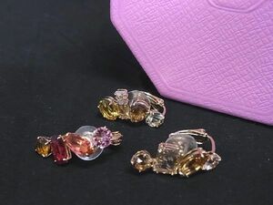 1円 ■新品同様■ SWAROVSKI スワロフスキー ラインストーン クリップ式 イヤリング アクセサリー マルチカラー 3点セット BG3848