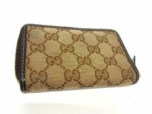 1円 ■美品■ GUCCI グッチ GG柄 GGキャンバス ラウンドファスナー カードケース パスケース 名刺入れ カード入れ ブラウン系 AT1018_画像2