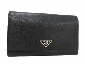 1円 PRADA プラダ サフィアーノレザー 二つ折り 長財布 ウォレット メンズ レディース ブラック系 AT1484