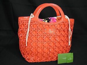 1円 ■美品■ kate spade ケイトスペード レザー×キャンバス 編み込み トート ハンドバッグ レディース オレンジ系 BG4595