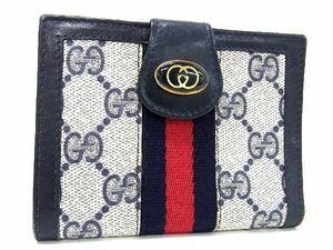 1円 GUCCI グッチ オールドグッチ ヴィンテージ GG柄 PVC×レザー 二つ折り 財布 札入れ ウォレット レディース メンズ ネイビー系 AT0854